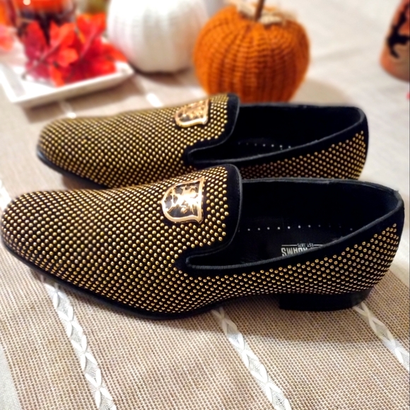 Stacy Adams Black And Gold Loafers Stacy Adams Mens Spire Black Velvet Gold  Silver Spiked Studded